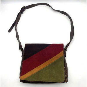Patricia Nash Luca DJ Suede Colorblock Italian Leather Crossbody Messenger Bag